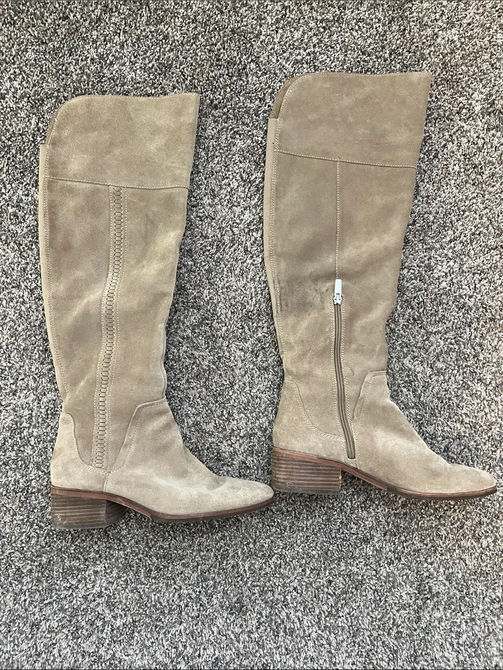 Knee-High Suede Riding Boots in Taupe